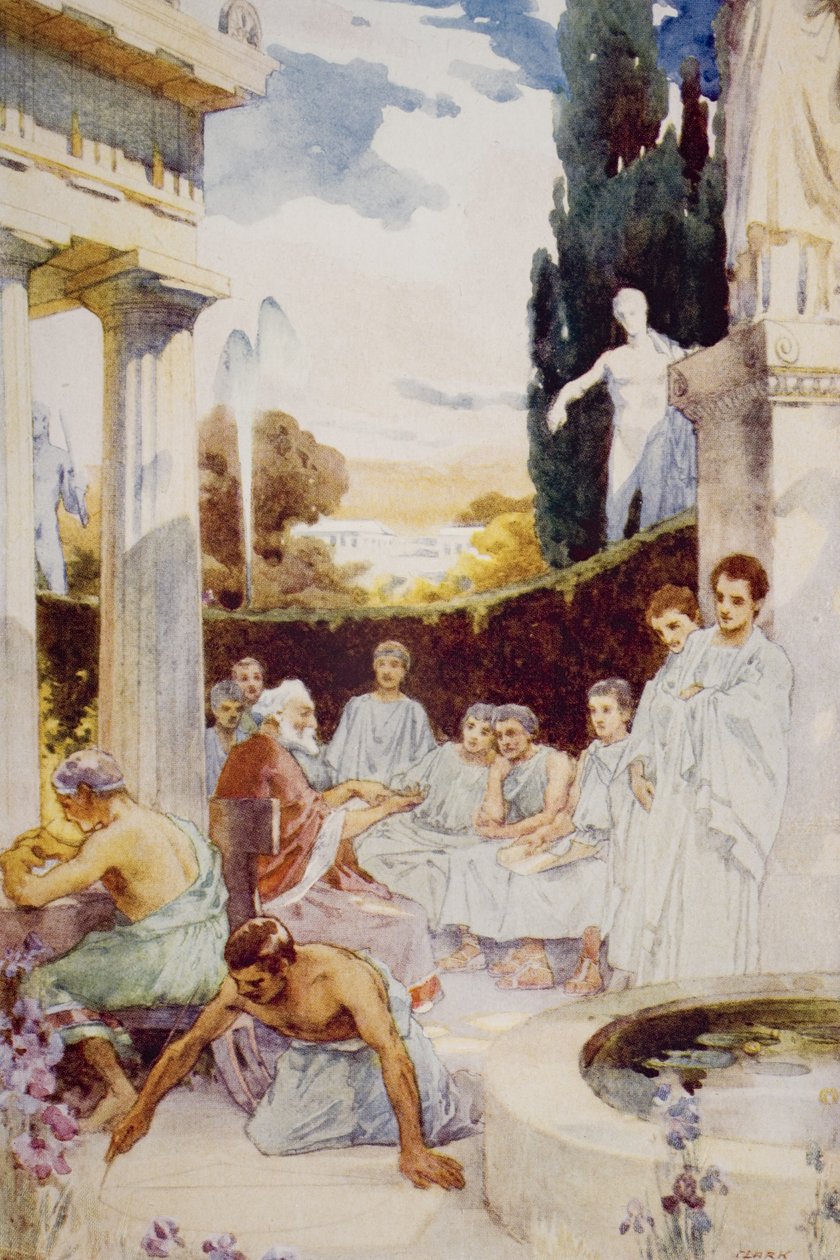 Akademie v Aténách, ilustrace z „Nástin historie“ od H. G. Wellse, svazek I, vydané v roce 1920 od James Clark
