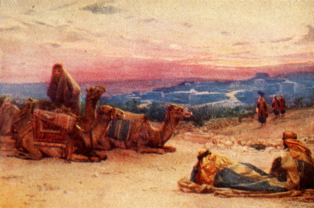 Cestovatelé odpočívající mimo palestinskou vesnici - Act xx 5, c1924. Tvůrci: James Clark, Henry A Harper. od James Clark and Henry A Harper