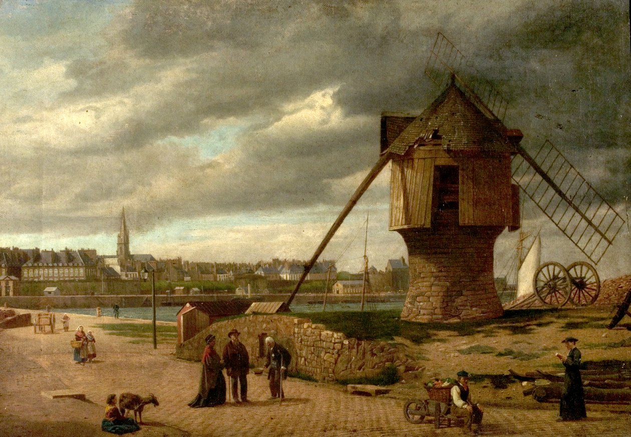 Krajina s větrným mlýnem, St Malo, Francie, 1877 od James Collinson
