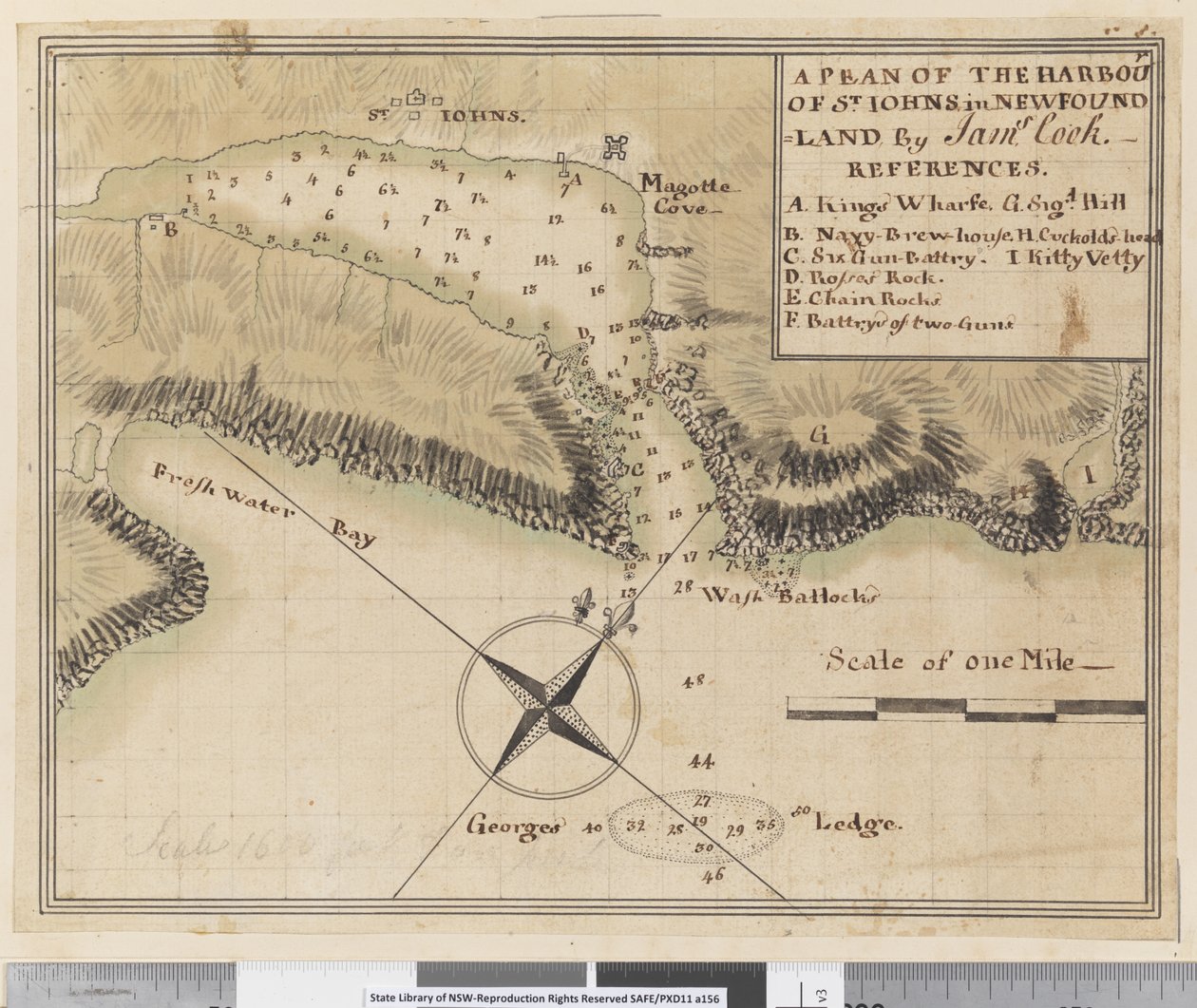 IA. Plán přístavu St Johns v Newfoundlandu od James Cook