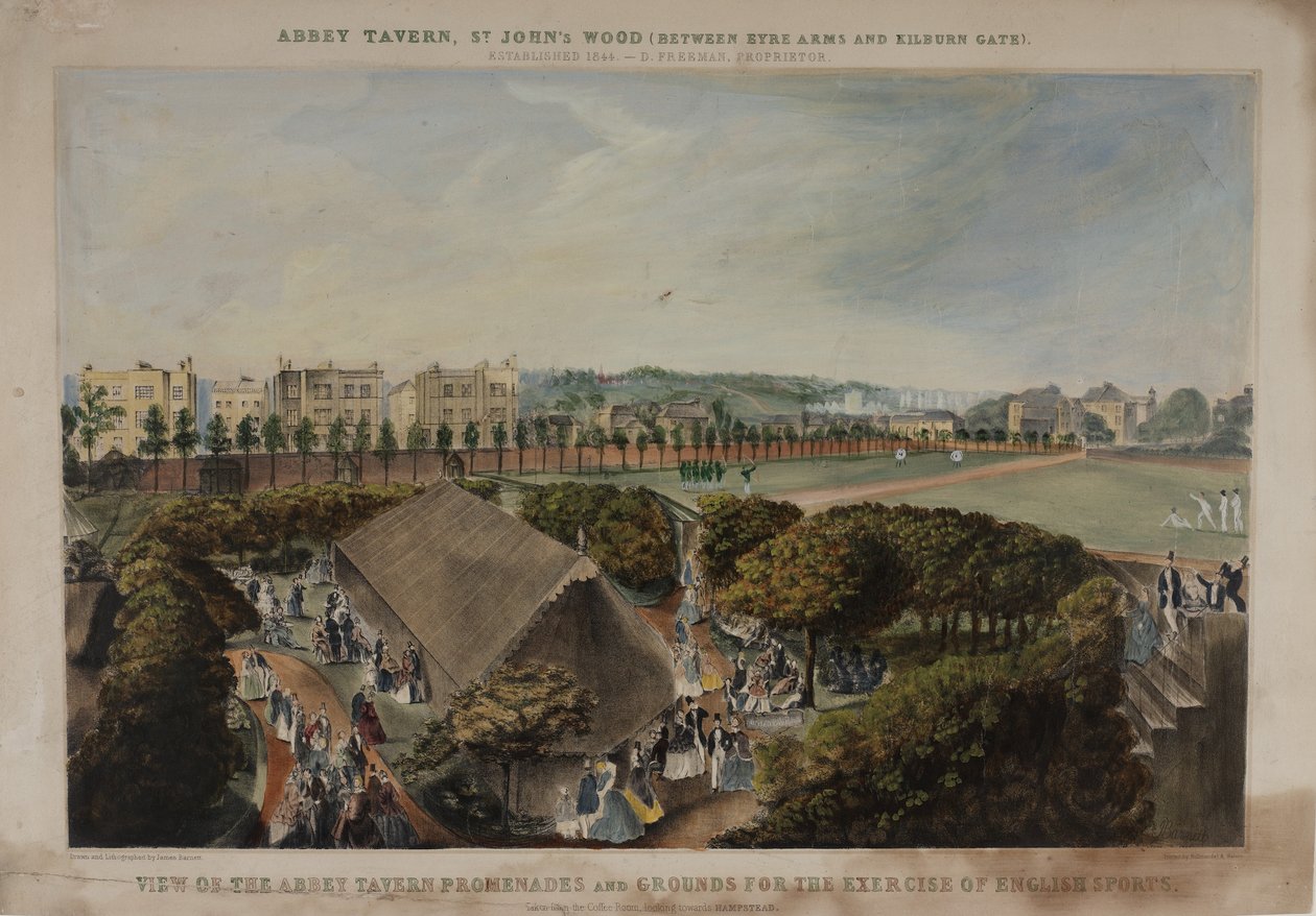 Pohled na promenády a areál Abbey Taverns, Violet Hill, Marylebone, kolem roku 1870 od James D Barnett