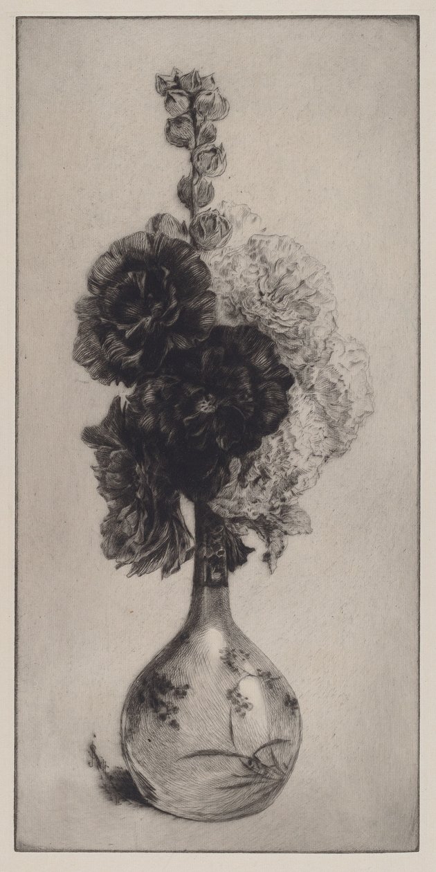 Hollyhocks ve váze s dlouhým hrdlem od James David Smillie
