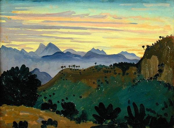 Západ slunce, Sierra da Ronda, kolem roku 1912 (olej na panelu) od James Dickson Innes