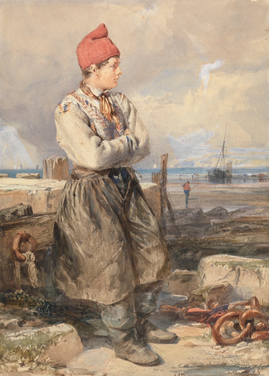 Francouzská pobřežní scéna s Fisherboyem od James Duffield Harding