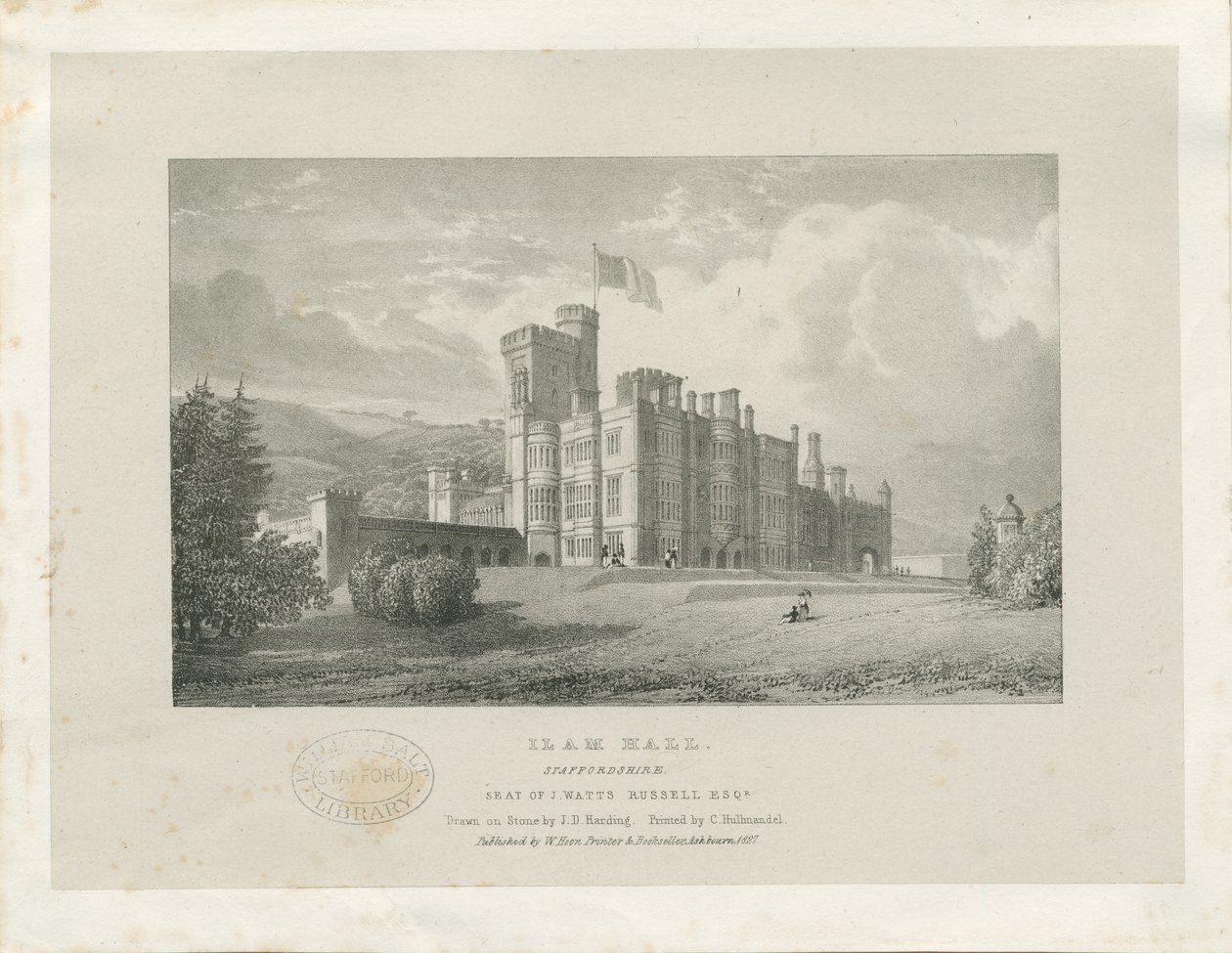 Ilam Hall: litografie od James Duffield Harding