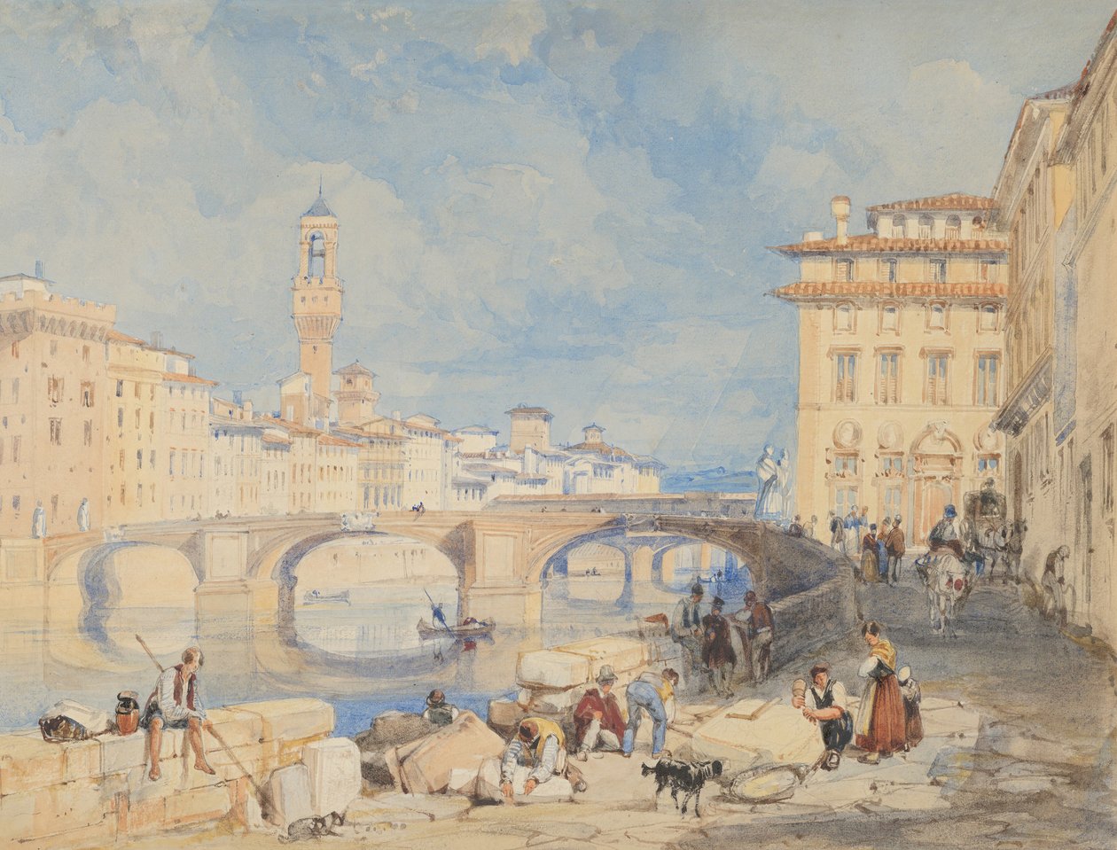 Ponte Santa Trinità, Florencie, před rokem 1832. od James Duffield Harding
