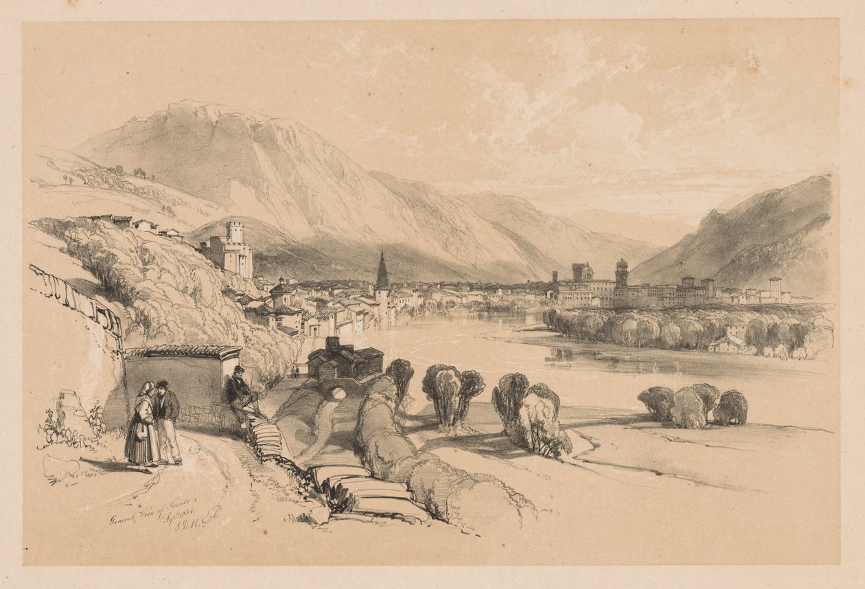 Skici doma a v zahraničí: Celkový pohled na Trento, 1834. od James Duffield Harding