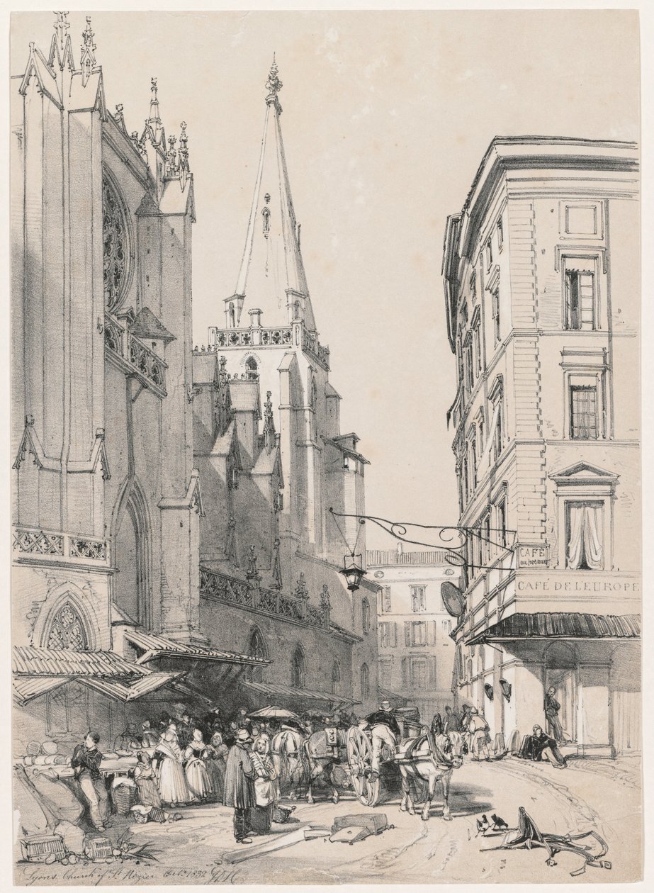 Náčrtky doma i v zahraničí: Lyonský kostel sv. Heziera, říjen 1832, 1832. od James Duffield Harding