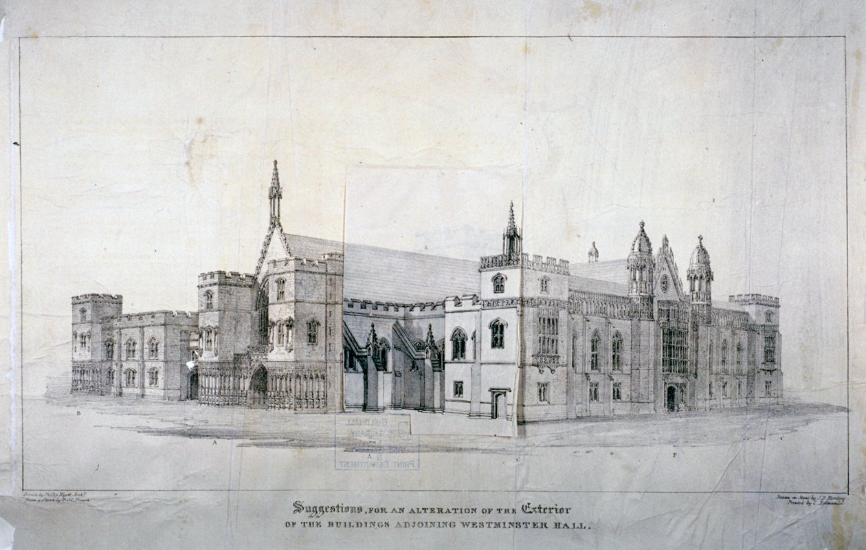 Návrhy na úpravy budov sousedících s Westminster Hall, Londýn, c1825. od James Duffield Harding