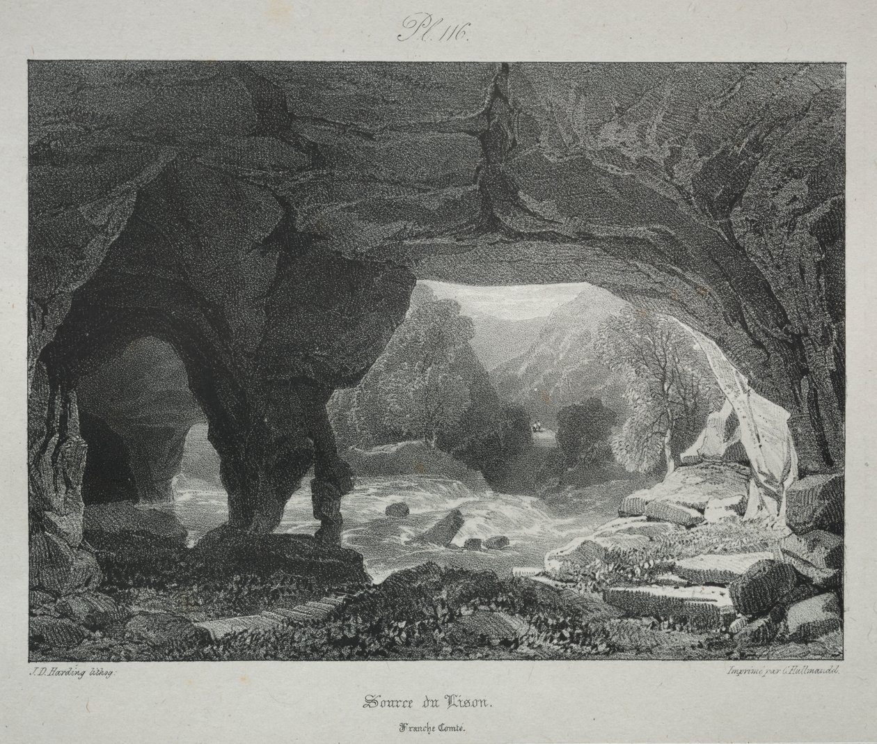 Malebné a romantické cesty starověkou Francií. Franche-Comté: Zdroj Lisona od James Duffield Harding