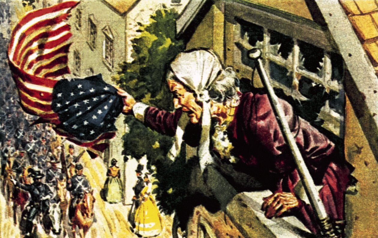 Barbara Frietchie volá generálu Sonewellu Jacksonovi během americké občanské války od James Edwin McConnell