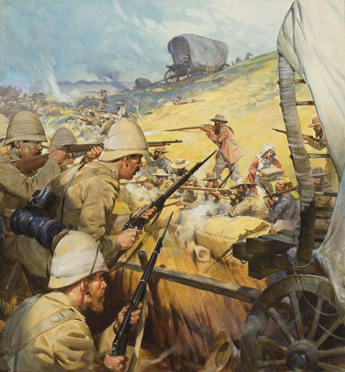 Búrská válečná šarvátka (kvaš na papíře) od James Edwin McConnell