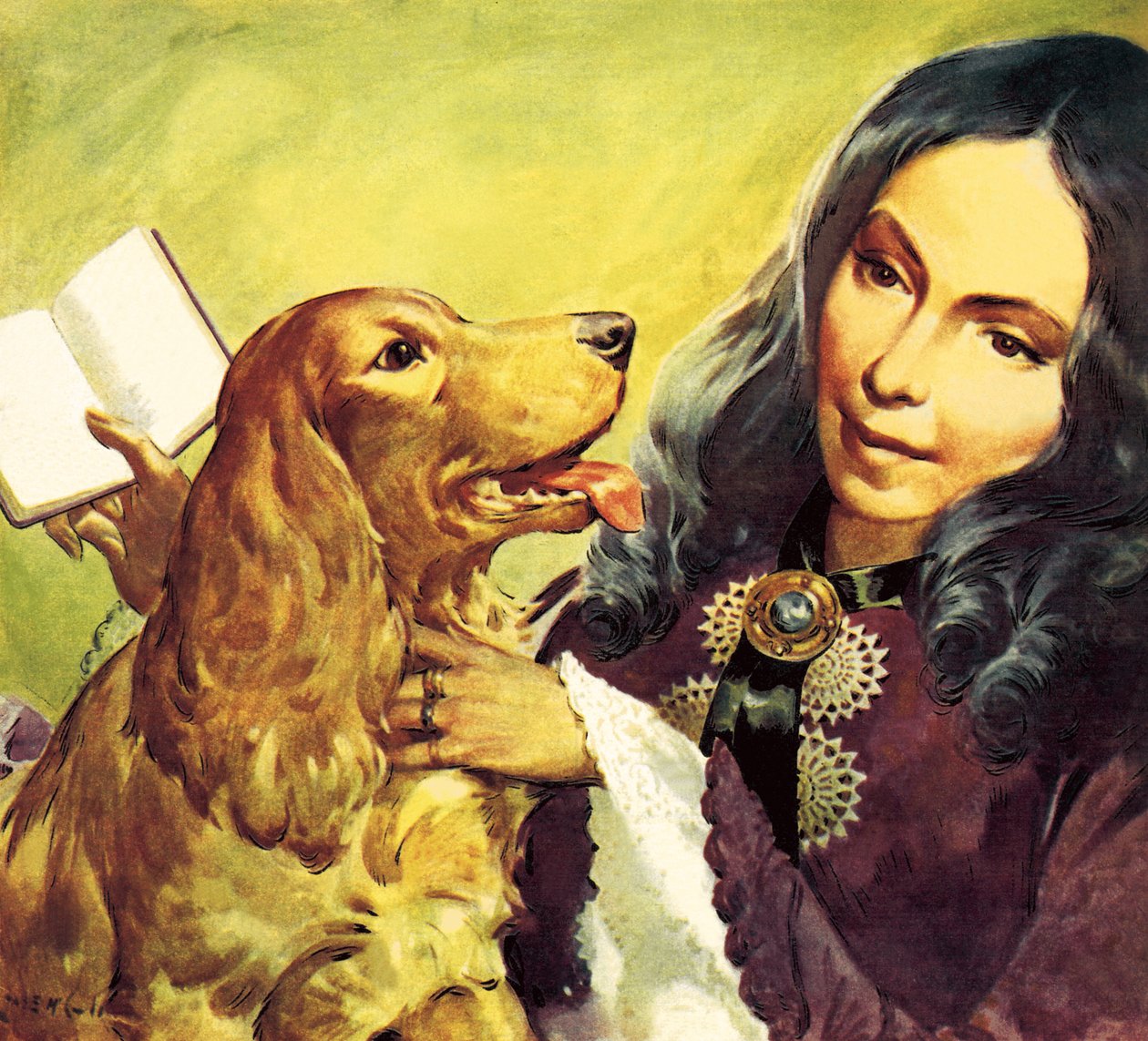Elizabeth Barrett Browningová a její kokršpaněl Flush od James Edwin McConnell