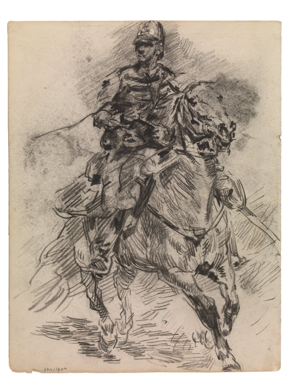 Rytíř lehkého dělostřelectva (conte & akryl na papíře) od James Ensor