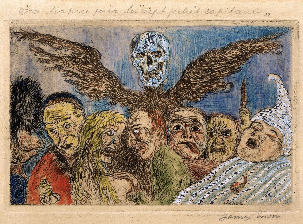 Smrt přemohla hlavní hříchy od James Ensor