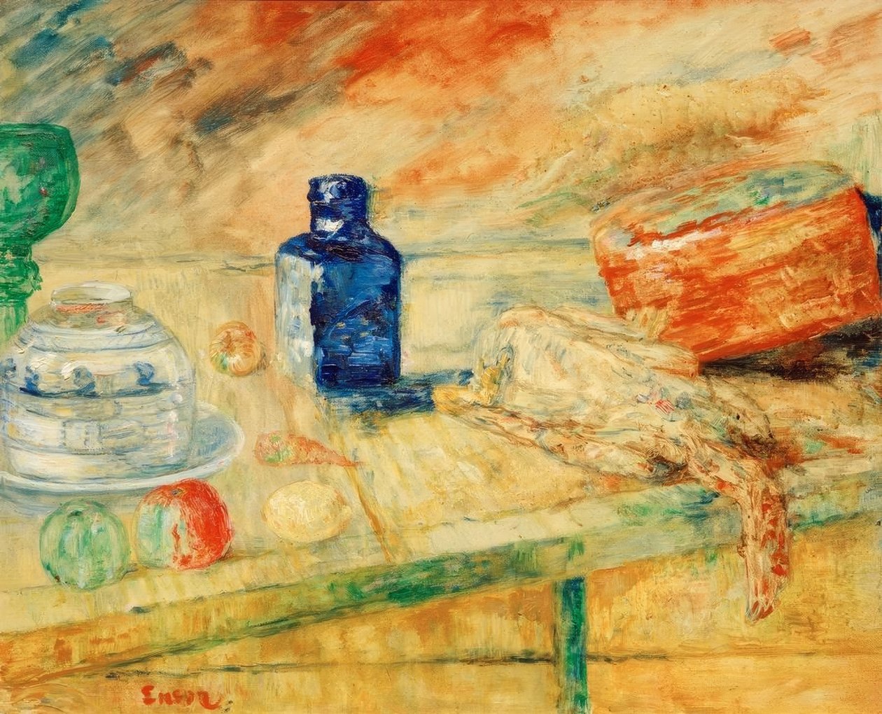 Modrá láhev od James Sidney Ensor