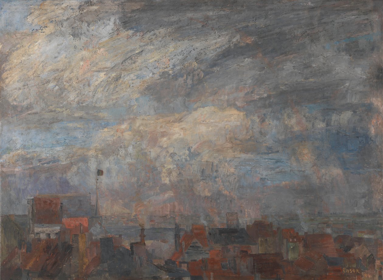 Velký pohled přes střechy Ostende od James Ensor