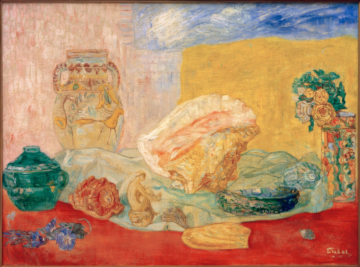 Mušle, růže a vázy od James Sidney Ensor