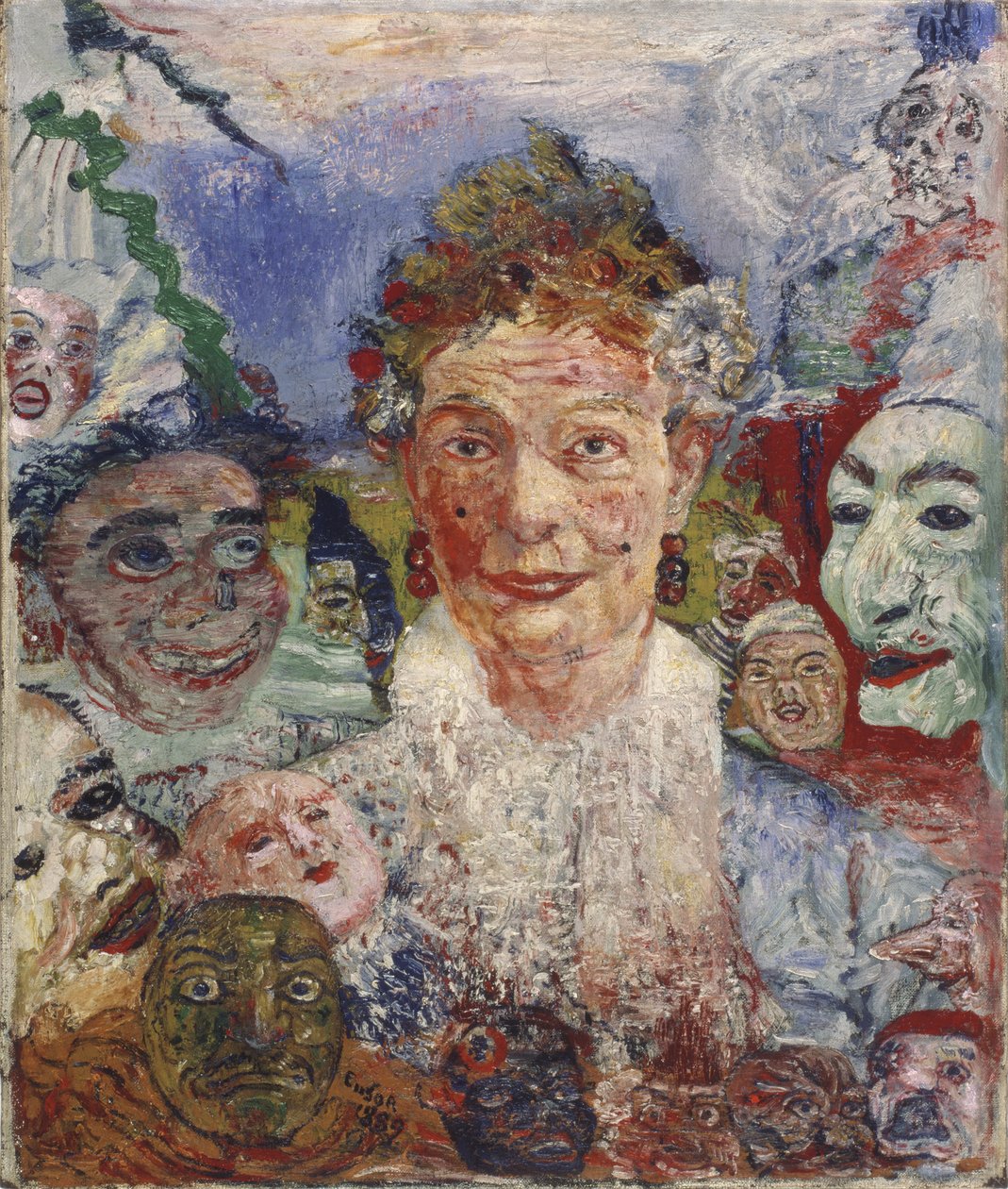 Stará dáma s maskami, 1889 od James Ensor