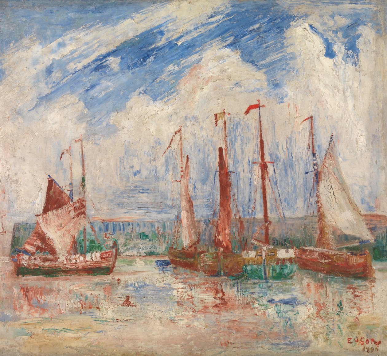 Ostend Harbour, cca 1900-04 (olej na plátně) od James Ensor