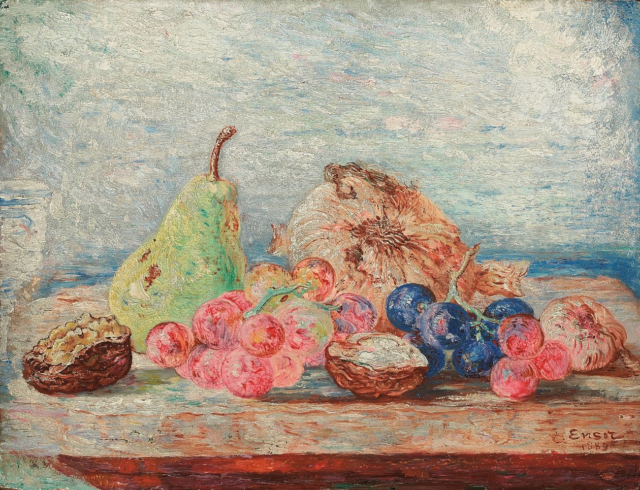 Hrušky, hroznové víno, ořechy; Poires, rozinky, noix od James Ensor
