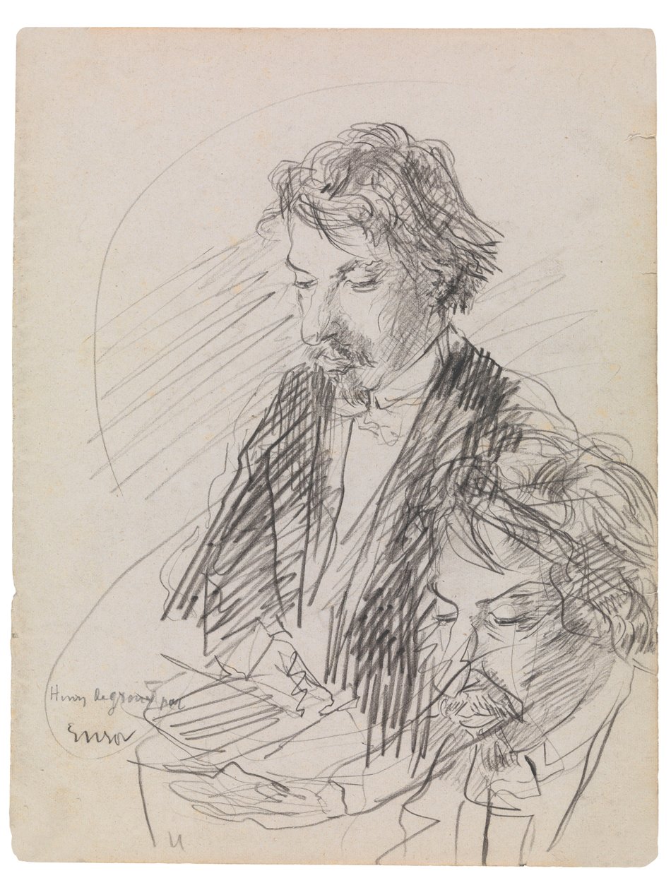 Portrét umělce Henryho De Groux, cca 1883 (conte crayon na papíře) od James Ensor