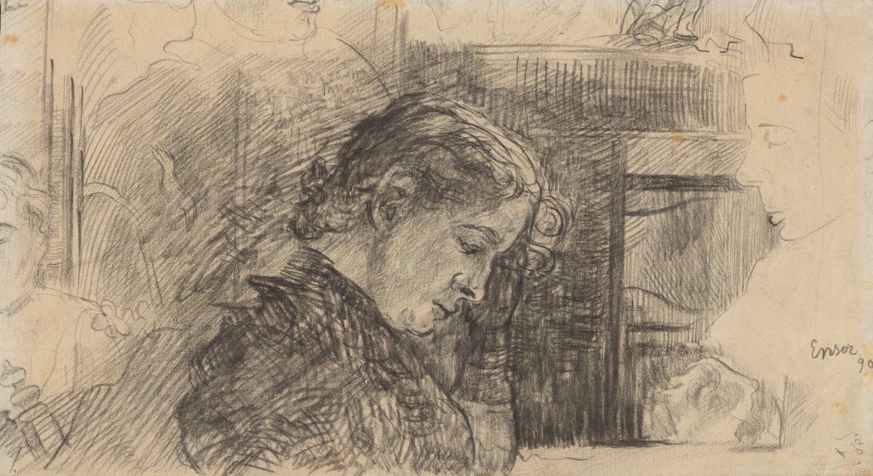 Portrét ženy (Mariette Rousseau) a další postavy od James Ensor