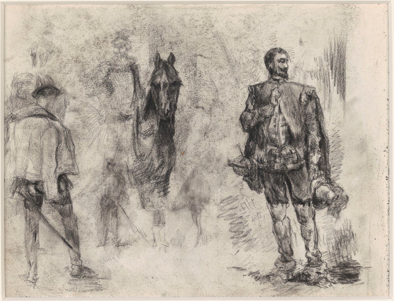 Španěl viděný zezadu, jezdec a Španěl s jedním zvednutým prstem od James Ensor