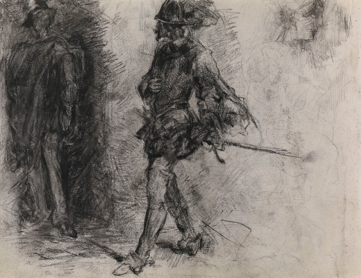 Španěl stojící ve stínu, další muž a hlava v profilu od James Ensor