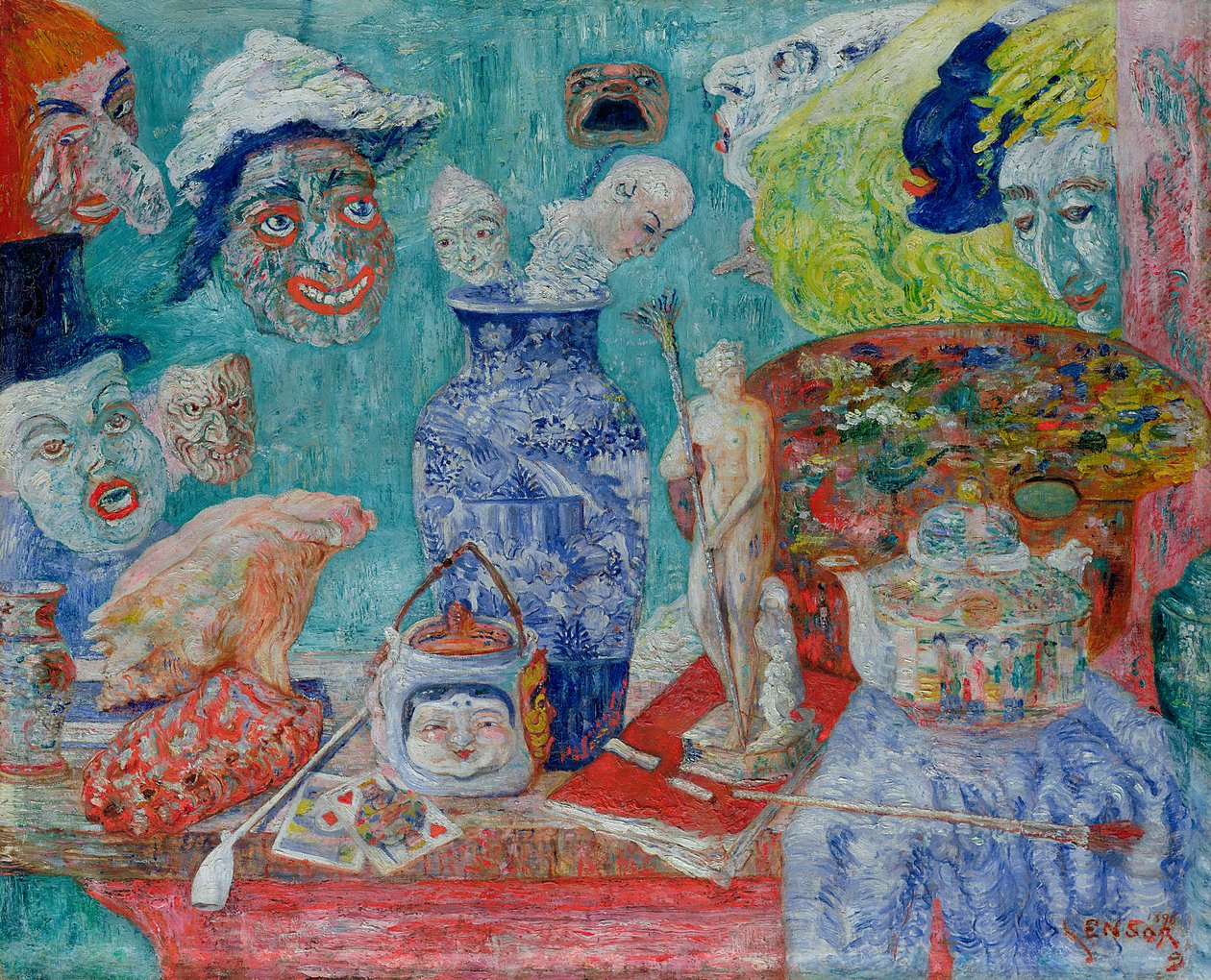 Zátiší s maskami (Bric-a-Brac) 1896 (olej na plátně) od James Ensor