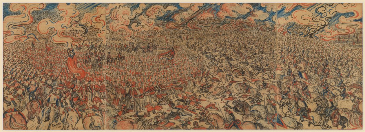 Kyrysníci z Waterloo (křída na papíře na kartonu) od James Ensor