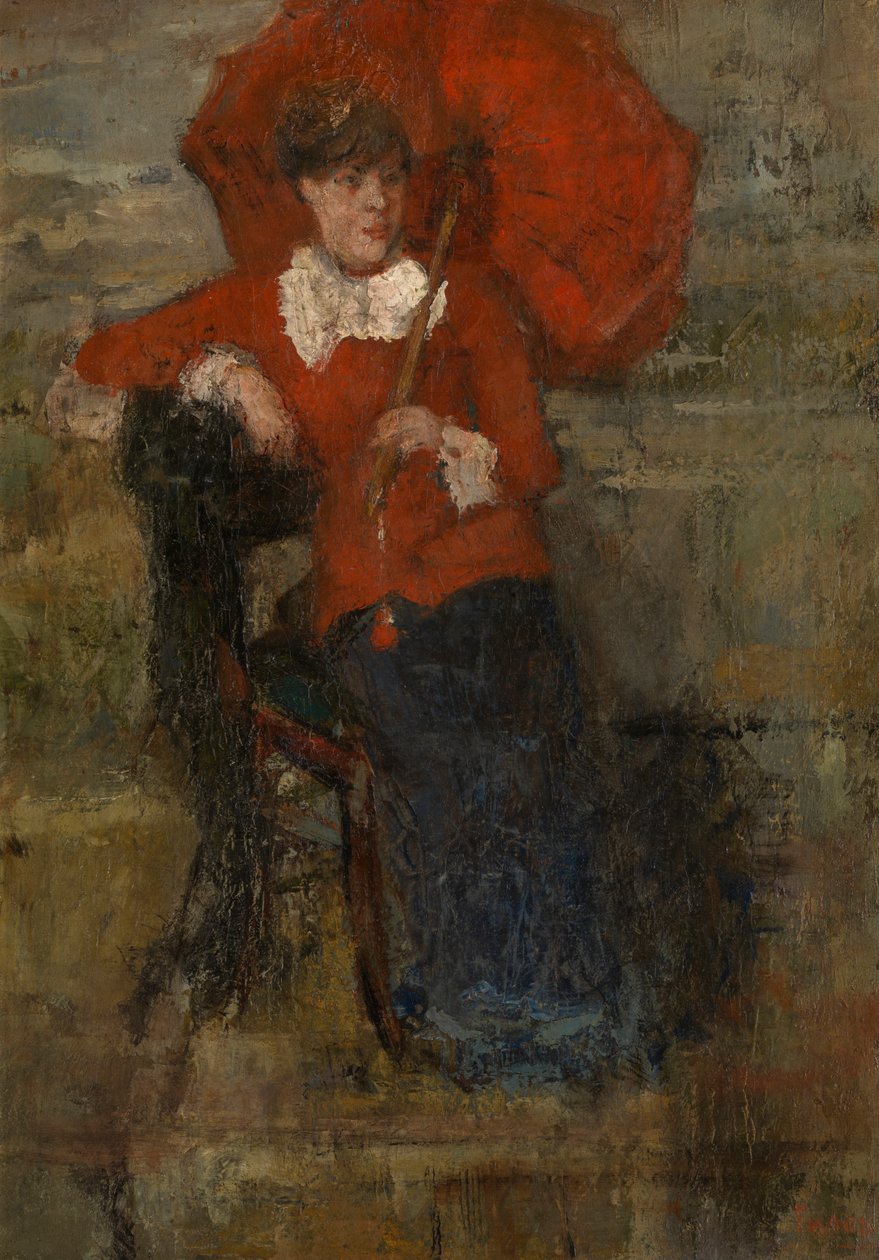 Dáma s červeným slunečníkem (olej na plátně) od James Ensor