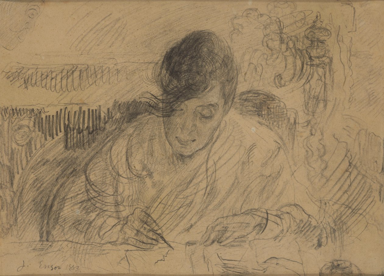 Žena píšící dopis (Ensorova sestra) od James Ensor