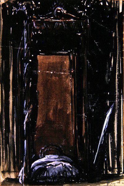 The Bed, cca 1909 (inkoust a kvaš na papíře) od James Ferrier Pryde