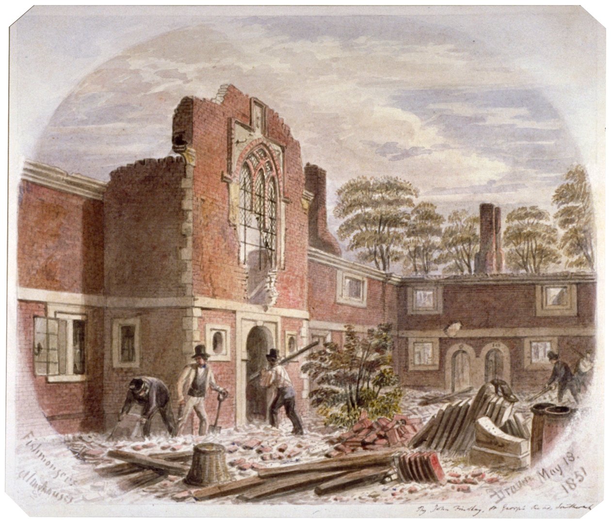 Muži demolující nemocnici svatého Petra, Southwark, Londýn, 1851 od James Findlay