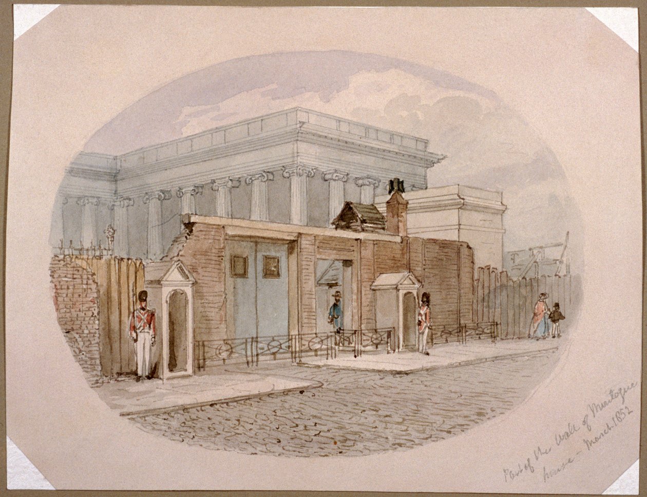 Montague House zeď, Britské muzeum, Londýn, 1852 od James Findlay
