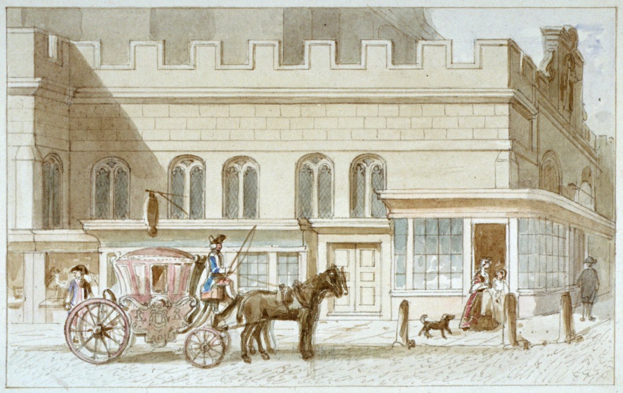 Průčelí obchodů u St Dunstan-in-the-West, Fleet Street, City of London, 1820 od James Findlay