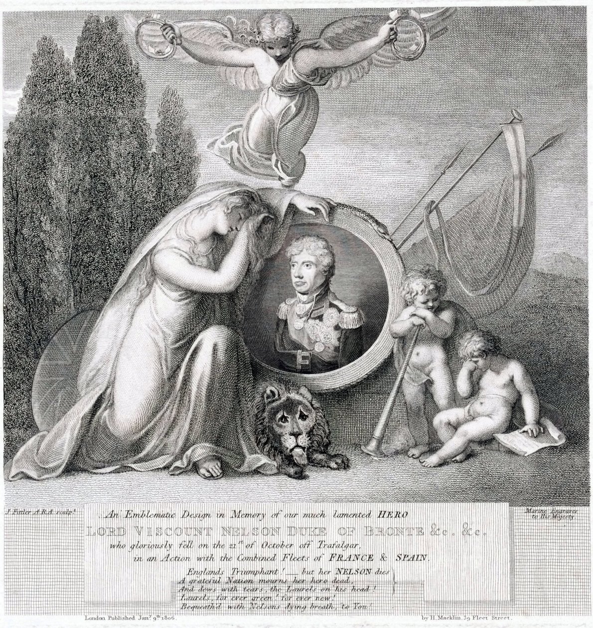 Ikonická kresba na památku našeho zesnulého hrdiny lorda vikomta Horatia Nelsona (1758-1805) od James Fittler