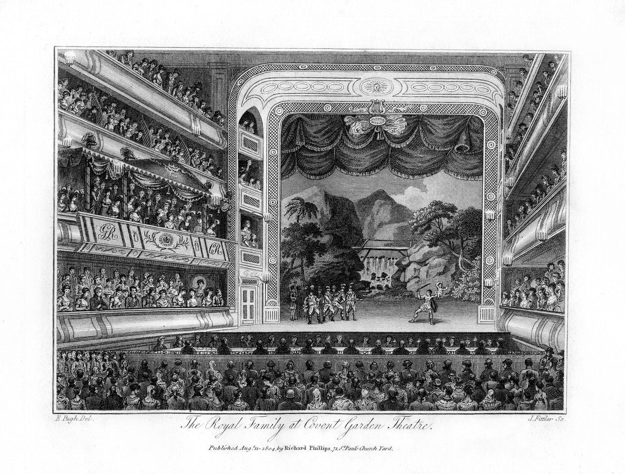 Královská rodina v Covent Garden Theatre, Londýn, 1804. od James Fittler