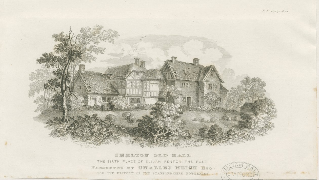 Shelton Old Hall: ocelorytina (vinětace), nd [c 1843] (tisk) od James Flewitt Mullock