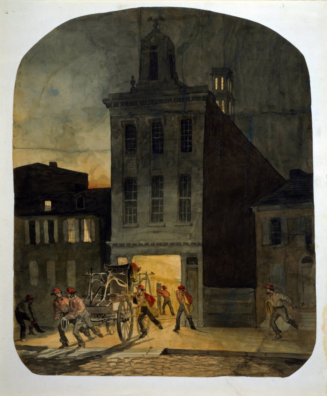 Philadelphia Fire Brigade opouští kasárna a jde na místo požáru. Akvarel od Jamese Fullera Queen (1820-1866) 1857. od James Fuller Queen