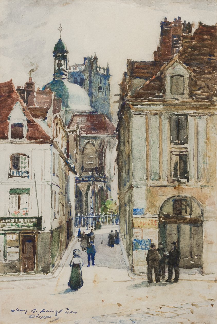 Dieppe, Rue Notre Dame, z nábřeží, kolem roku 1900 od James Garden Laing