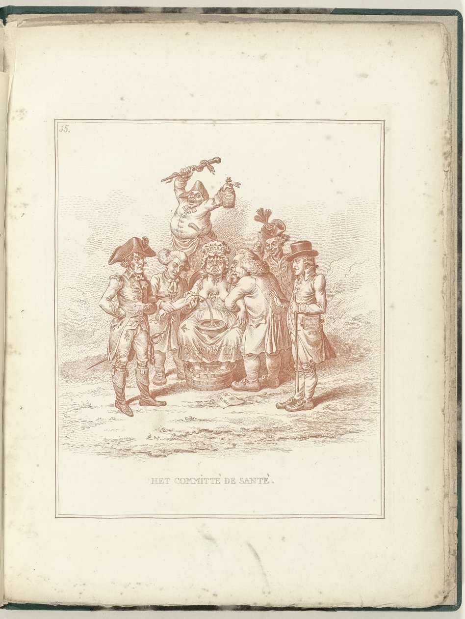 Výbor zdravotnictví, 1795 Committe de Santé (název na objektu) Hollandia Regenerata (název série) od James Gillray (possibly)