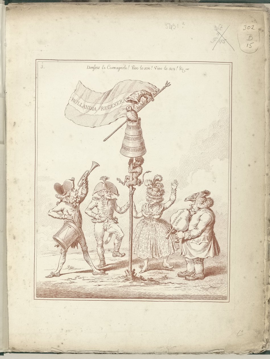 Titelprent ze série Hollandia Regenerata, 1795 Hollandia Regenerata (název na objektu) Hollandia Regenerata (název série) od James Gillray (possibly)