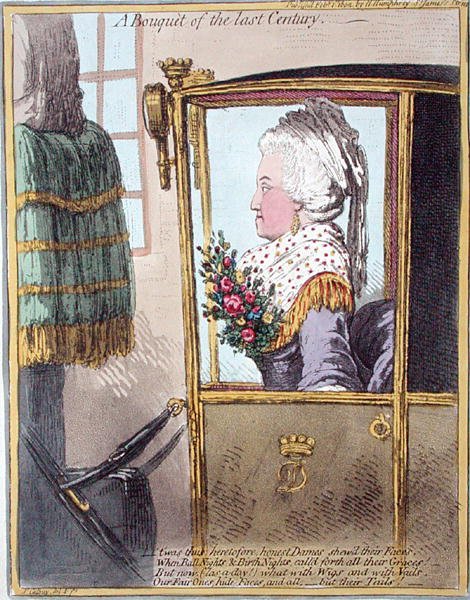 Kytice z minulého století, kterou vydala Hannah Humphrey v roce 1802 (ručně kolorovaný lept) od James Gillray