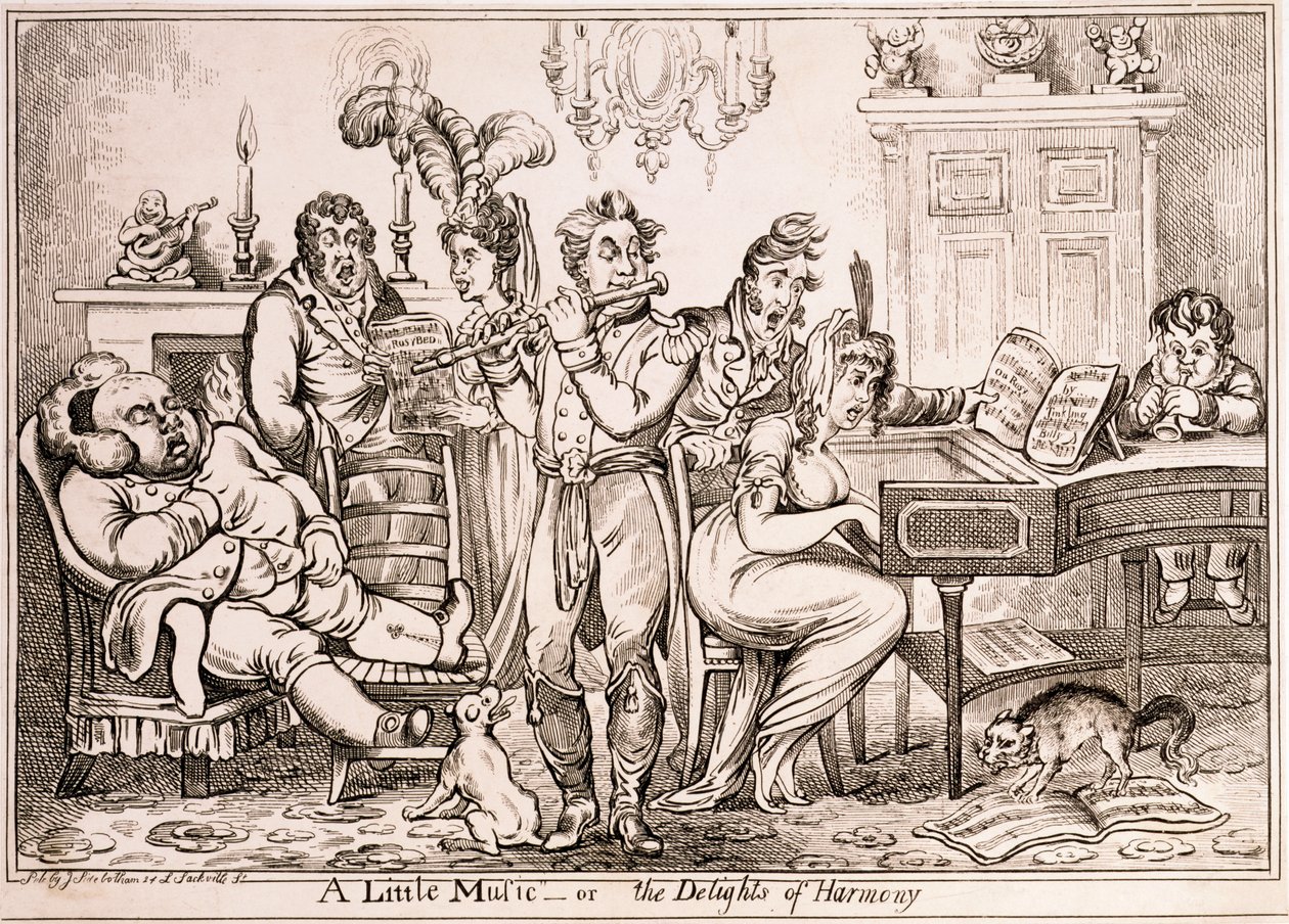Malá hudba aneb The Delights of Harmony, vyryl William Brocas, vytištěno v Londýně J. Sidebothamem, 1810 od James Gillray