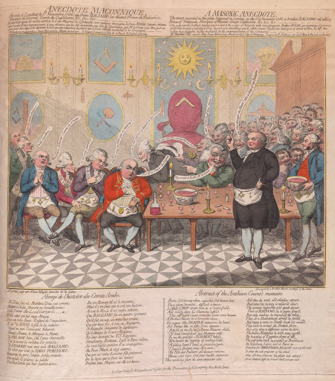 Zednářská anekdota, hospoda. 1786 (ručně kolorovaná rytina) od James Gillray