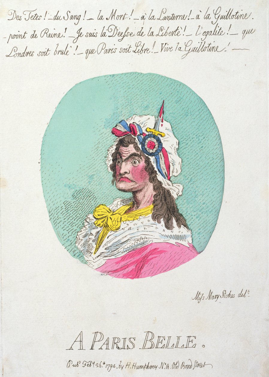 A Paris Belle, vydané Hannah Humphrey v roce 1794 (ručně kolorovaný lept) od James Gillray