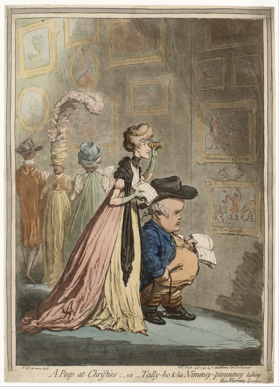 Nahlédnutí do Christies aneb Tally-ho, amp; Jeho Nimeney-Pimmeney bere ranní salonek od James Gillray