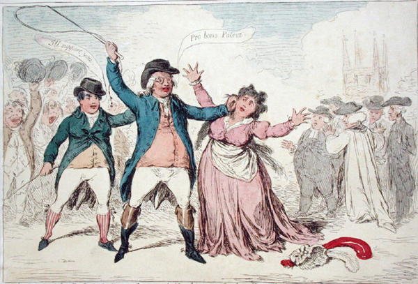 Důkaz vytříbených pocitů přívětivé postavy, v poslední době kandidáta na jisté starověké město (ručně kolorovaný lept) od James Gillray